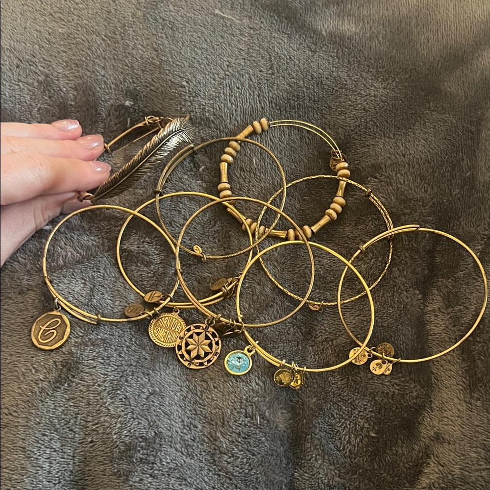 Alex and Ani Gold Charm Bracelets Set of 9